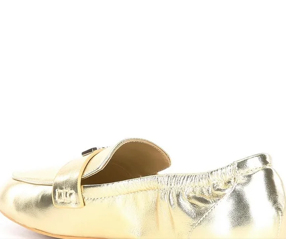 Deltan Women's James Gold Leather Logo Hardware Comfortable Loafers Size 6 - Picture 7 of 11